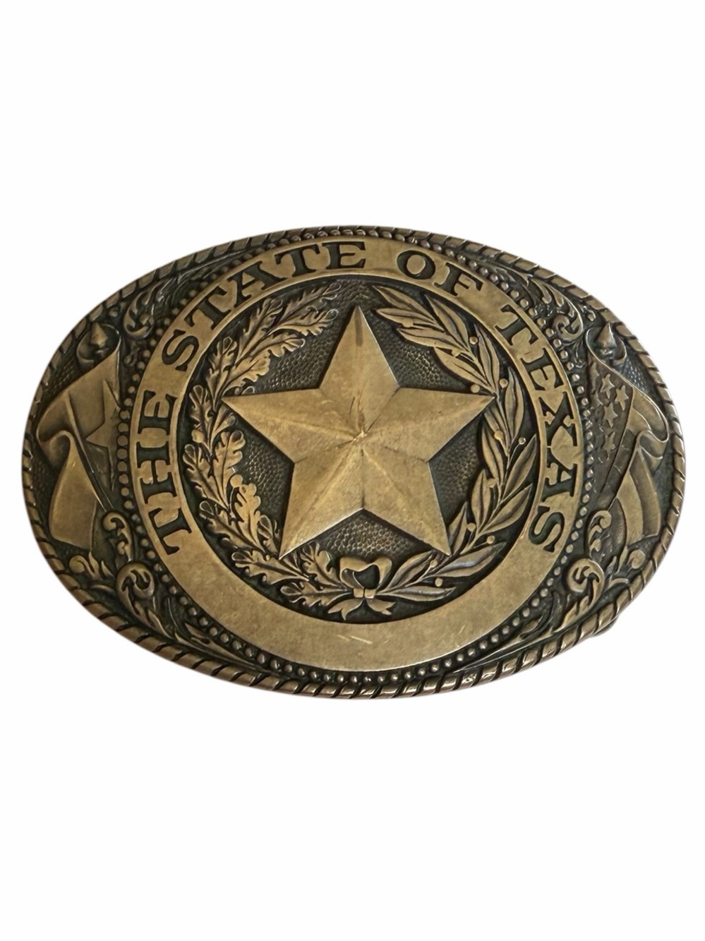 Vintage Tony Lama State If Texas Brass Belt Buckle Lone Star Western